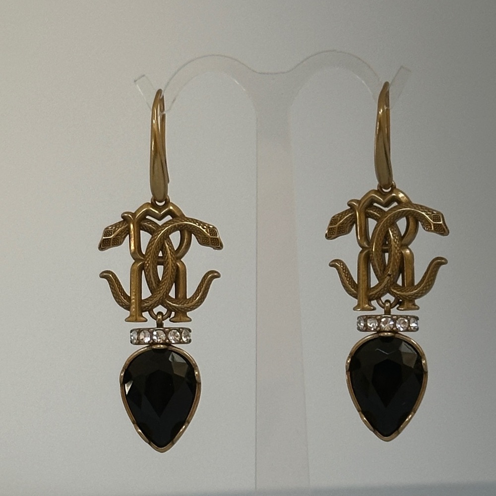 Roberto Cavalli earrings Black and Gold Earrings authentic 100%